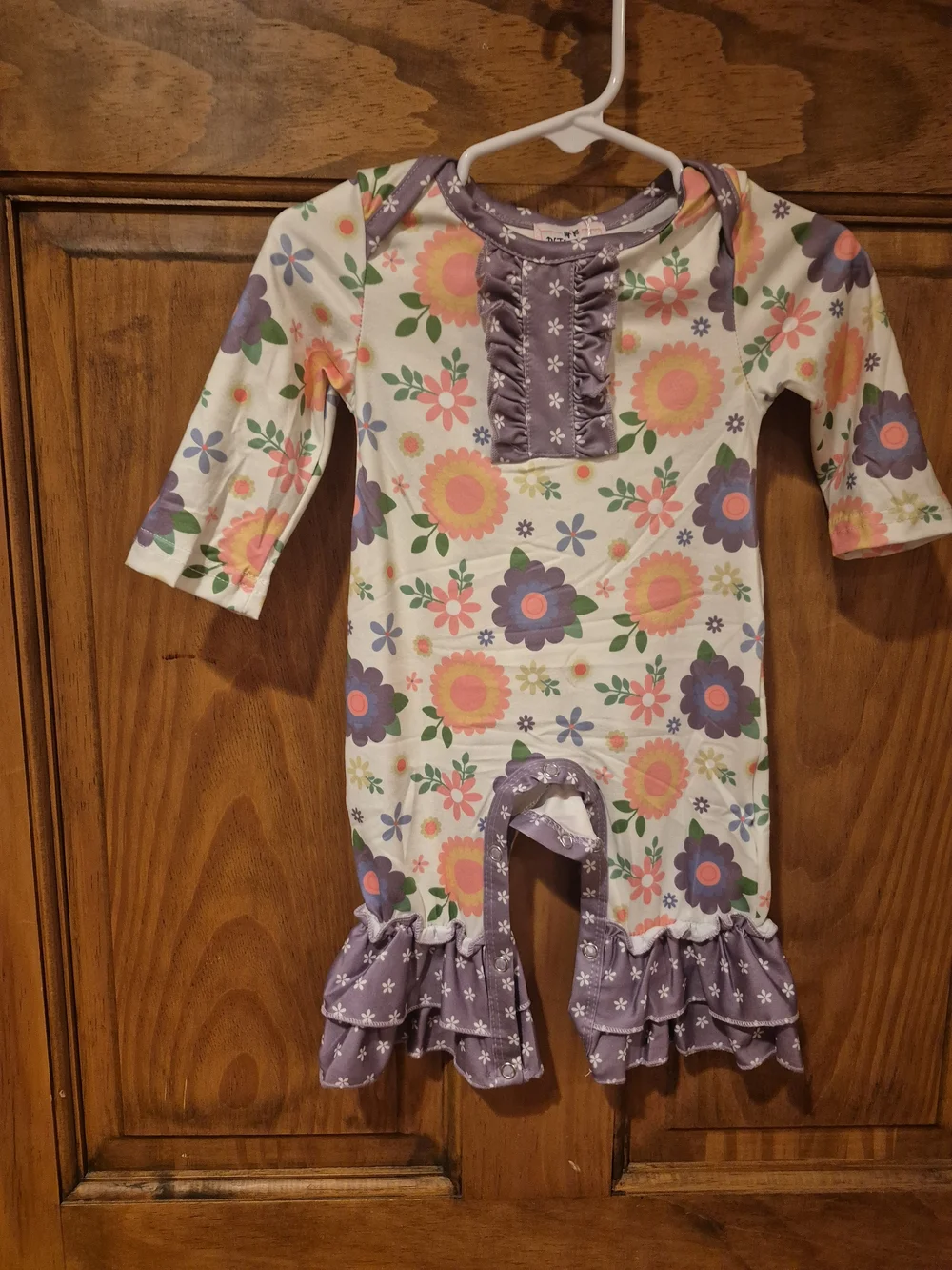 Toddler Floral Ruffle One-Piece Bodysuit - Purple & Cream